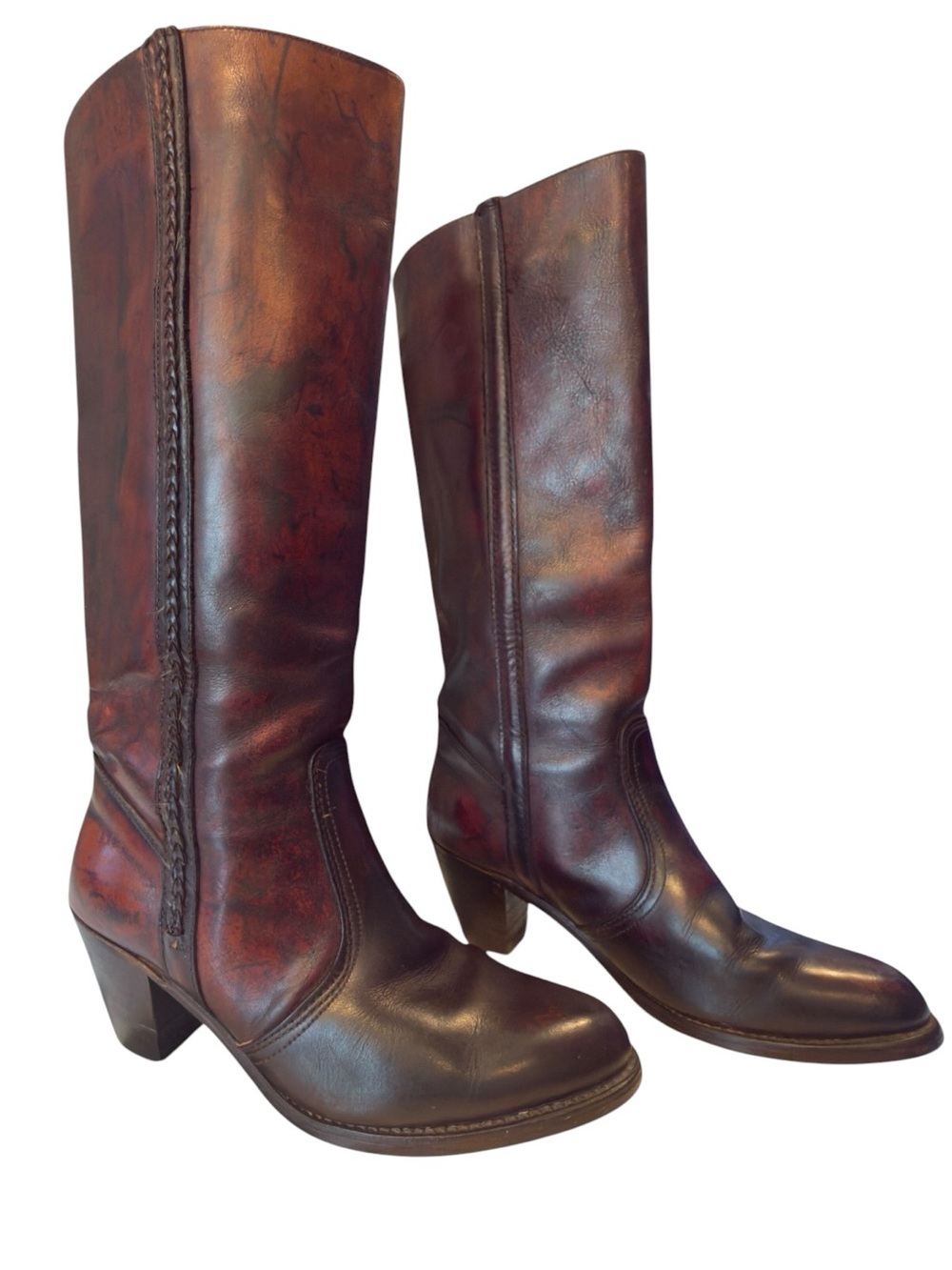 Vintage Dexter USA Brown Leather Tall Riding Boots Women’s Size 9 M Braided Acce